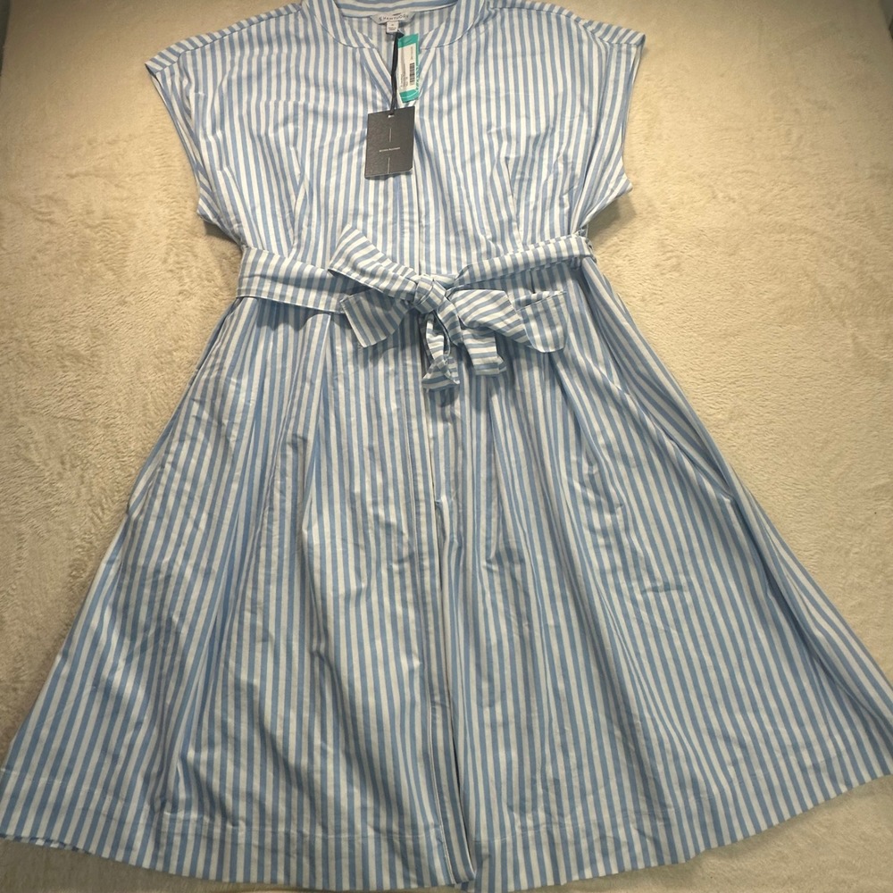 41 Hawthorn Paris Knit Poplin Dress Blue White Stripe 2X NWT